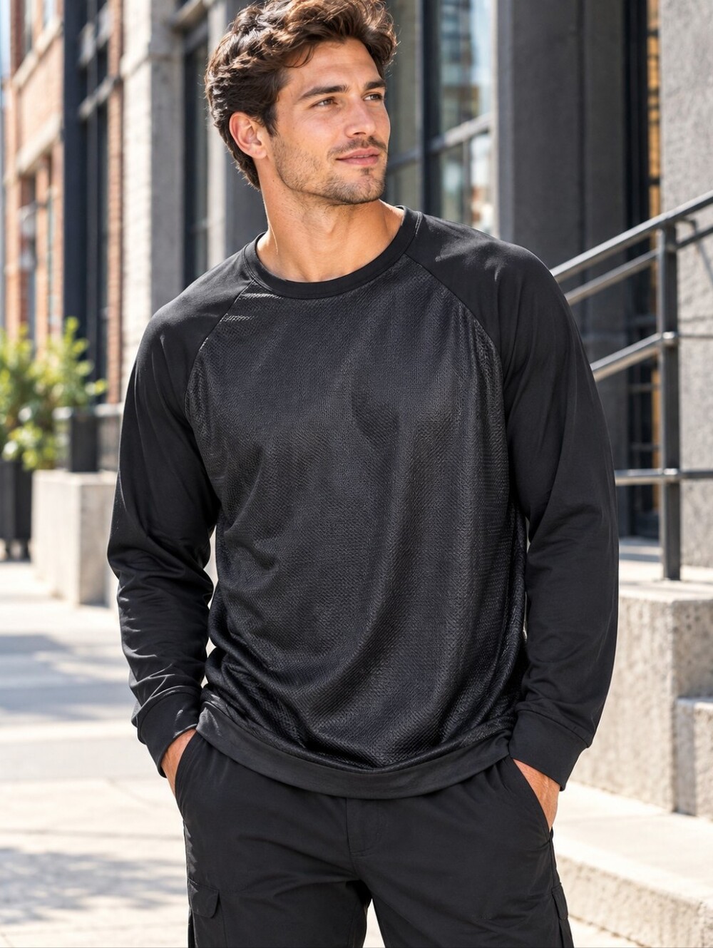 KC by Kill City Mens Oversized Jersey Mesh Sweatshirt Long Sleeve Shirt Black